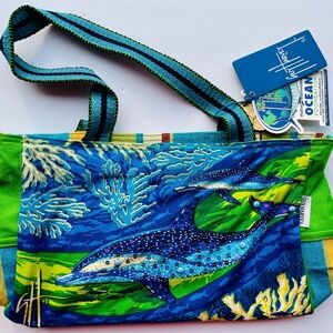GUY HARVEY Medium Dolphin Canvas Tote NWT NIP Embellished Sequins Beads